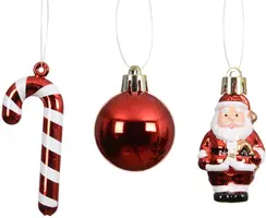 Decoris kunststof kerstbal mix figuren kerstrood 10 stuks - afbeelding 2