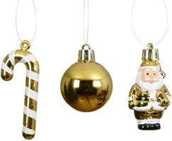 Decoris kunststof kerstbal mix figuren licht goud 10 stuks - afbeelding 2