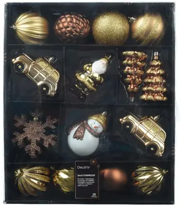 Decoris kunststof kerstbal mix figuren multi 25 stuks - afbeelding 1