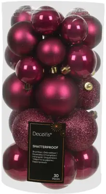 Decoris kunststof kerstbal mix granaatappel 30 stuks - afbeelding 1