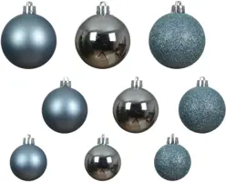 Decoris kunststof kerstbal mix ijsblauw 30 stuks - afbeelding 2