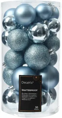 Decoris kunststof kerstbal mix ijsblauw 30 stuks - afbeelding 1