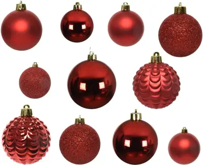 Decoris kunststof kerstbal mix kerstrood 100 stuks - afbeelding 2