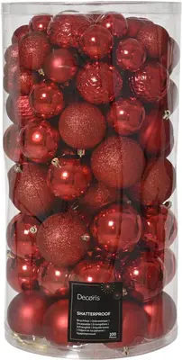 Decoris kunststof kerstbal mix kerstrood 100 stuks - afbeelding 1