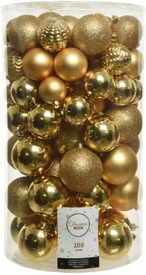 Decoris kunststof kerstbal mix licht goud 100 stuks - afbeelding 1