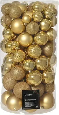 Decoris kunststof kerstbal mix licht goud 100 stuks - afbeelding 1