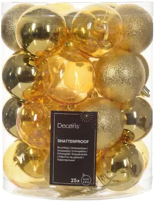 Decoris kunststof kerstbal mix licht goud 25 stuks - afbeelding 1