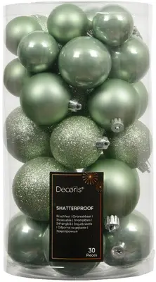 Decoris kunststof kerstbal mix matcha groen 30 stuks - afbeelding 1