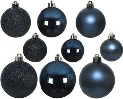 Decoris kunststof kerstbal mix nachtblauw 30 stuks - afbeelding 2