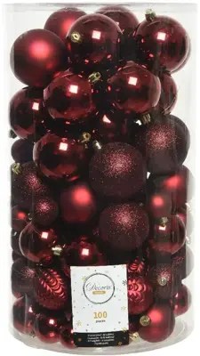 Decoris kunststof kerstbal mix ossenbloed 100 stuks