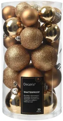 Decoris kunststof kerstbal mix pecan bruin 30 stuks - afbeelding 1