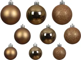 Decoris kunststof kerstbal mix pecan bruin 30 stuks - afbeelding 2