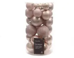 Decoris kunststof kerstbal mix poederroze 30 stuks - afbeelding 1