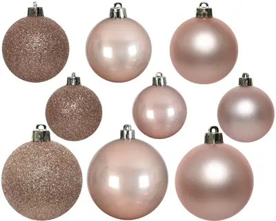 Decoris kunststof kerstbal mix poederroze 30 stuks - afbeelding 2