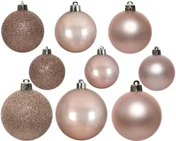 Decoris kunststof kerstbal mix poederroze 30 stuks - afbeelding 2