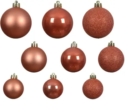 Decoris kunststof kerstbal mix pompoen 30 stuks - afbeelding 2