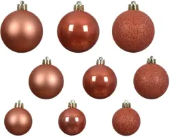 Decoris kunststof kerstbal mix pompoen 30 stuks - afbeelding 2