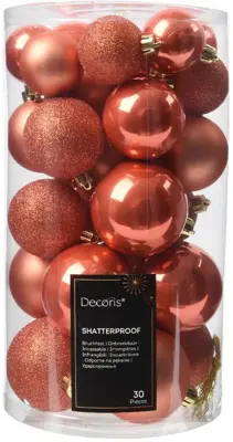 Decoris kunststof kerstbal mix pompoen 30 stuks - afbeelding 1