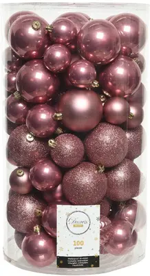 Decoris kunststof kerstbal mix velours roze 100 stuks