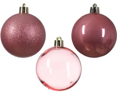 Decoris kunststof kerstbal mix velours roze 25 stuks - afbeelding 2