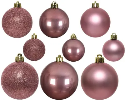 Decoris kunststof kerstbal mix velours roze 30 stuks - afbeelding 2