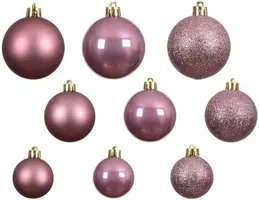 Decoris kunststof kerstbal mix vintage roze 30 stuks - afbeelding 2