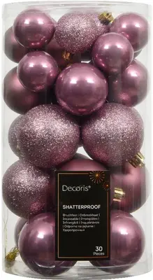 Decoris kunststof kerstbal mix vintage roze 30 stuks - afbeelding 1
