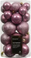 Decoris kunststof kerstbal mix vintage roze 30 stuks - afbeelding 1