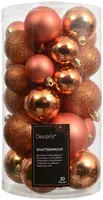 Decoris kunststof kerstbal mix warm oranje 30 stuks