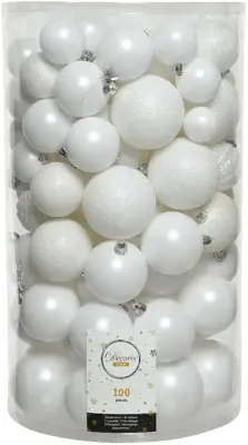 Decoris kunststof kerstbal mix winterwit 100 stuks