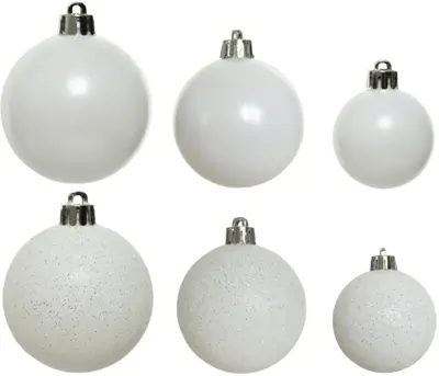 Decoris kunststof kerstbal mix winterwit 30 stuks - afbeelding 2