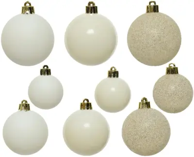 Decoris kunststof kerstbal mix wolwit 30 stuks - afbeelding 2