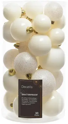 Decoris kunststof kerstbal mix wolwit 30 stuks - afbeelding 1