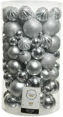 Decoris kunststof kerstbal mix zilver 100 stuks - afbeelding 1