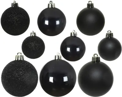 Decoris kunststof kerstbal mix zwart 30 stuks - afbeelding 2