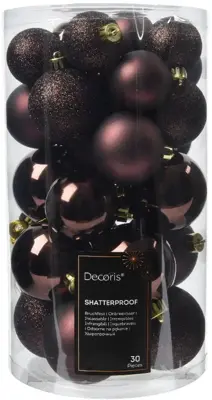 Decoris kunststof kerstbal mix zwarte truffel 30 stuks - afbeelding 1