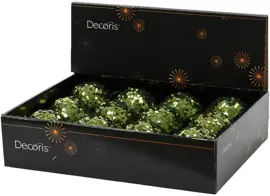 Decoris kunststof kerstbal paillette 8cm dennengroen - afbeelding 2