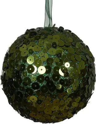 Decoris kunststof kerstbal paillette 8cm dennengroen - afbeelding 1