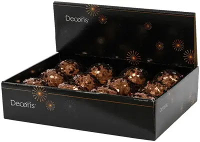 Decoris kunststof kerstbal paillette 8cm espresso - afbeelding 2