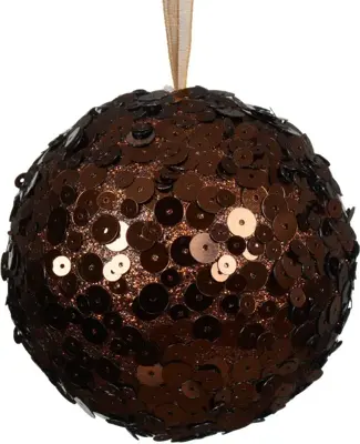 Decoris kunststof kerstbal paillette 8cm espresso - afbeelding 1