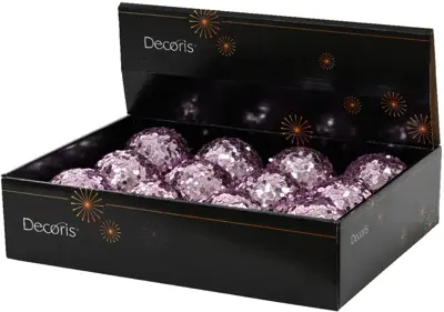 Decoris kunststof kerstbal paillette 8cm fris lila - afbeelding 2