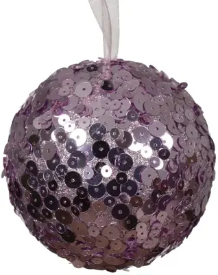 Decoris kunststof kerstbal paillette 8cm fris lila - afbeelding 1
