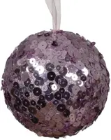 Decoris kunststof kerstbal paillette 8cm fris lila - afbeelding 1