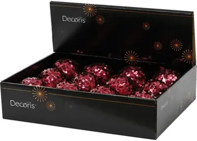 Decoris kunststof kerstbal paillette 8cm granaatappel - afbeelding 2