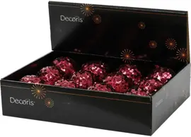 Decoris kunststof kerstbal paillette 8cm granaatappel - afbeelding 2