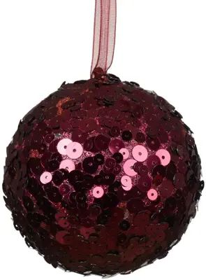 Decoris kunststof kerstbal paillette 8cm granaatappel - afbeelding 1