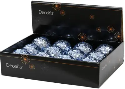Decoris kunststof kerstbal paillette 8cm ijsblauw - afbeelding 2