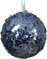 Decoris kunststof kerstbal paillette 8cm ijsblauw - afbeelding 1