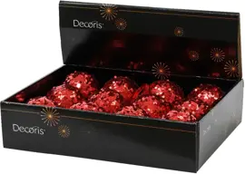 Decoris kunststof kerstbal paillette 8cm kerstrood - afbeelding 2