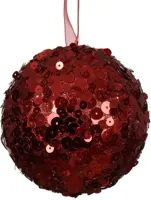 Decoris kunststof kerstbal paillette 8cm kerstrood - afbeelding 1
